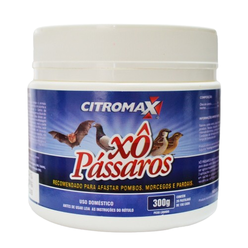 Xô Pássaros Repelente Afasta Pombo Morcego Pardal Citromax 300gr