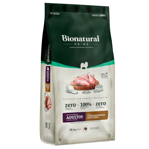 Ração Bionatural Prime Cães Adultos Raças Pequenas Frango, Blueberry, Coco e Aveia 10,1 kg