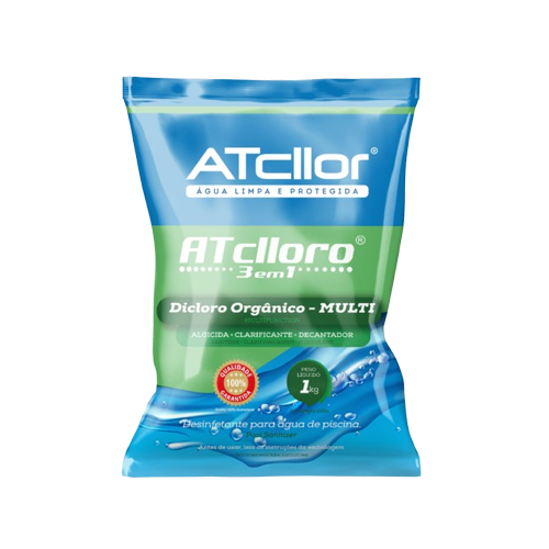 AtCllor, Cloro multifuncional 3 em 1, Orgânico, Concentrado e estabilizado para piscina, Clarifica, 