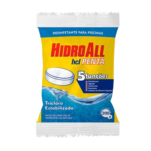 Pastilha de Cloro Hidroall HCL Penta para Piscinas 200g