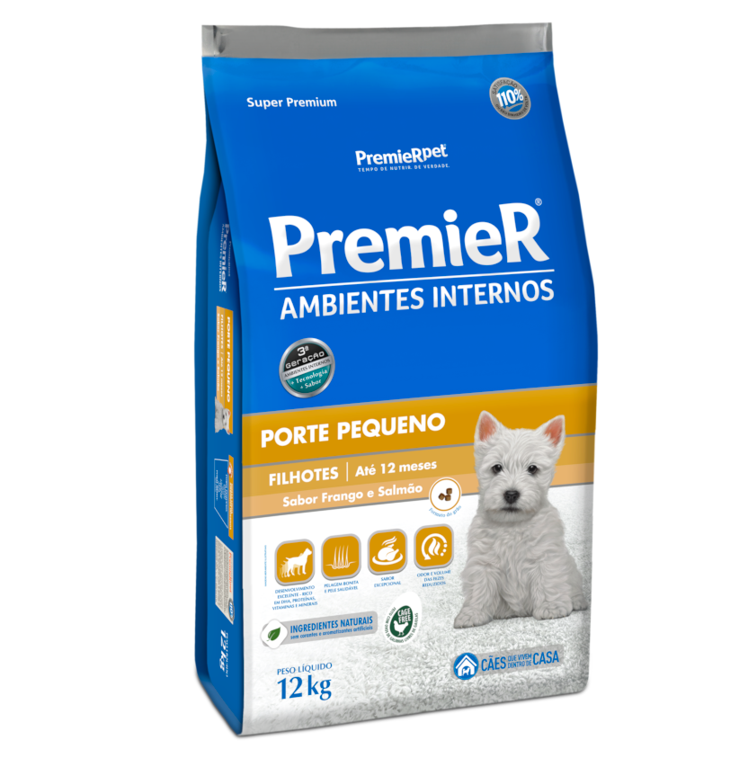 Ração PremieR Ambientes Internos para cachorros filhotes de raças pequenas frango e salmão 12,0kg