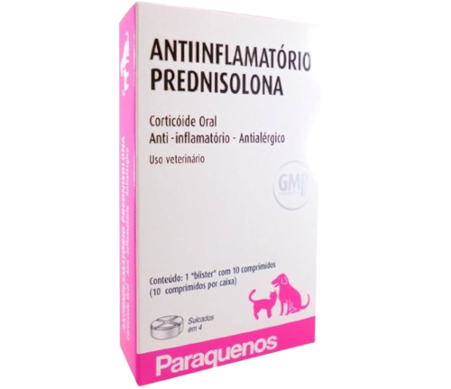Prednisolona Anti inflamatório Cães e Gatos Paraquenos 20mg 10 Comprimidos