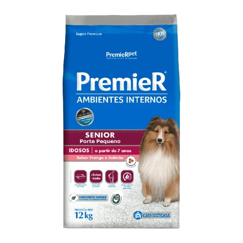 Ração Premier Senior Ambientes Internos para Cães Adultos Sabor Frango e Salmão 12kg