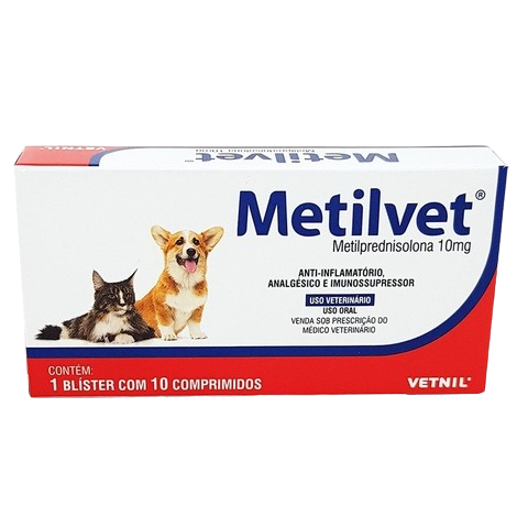 Metilvet 10mg 10 comprimidos Anti-inflamatório Cães e Gatos Vetnil