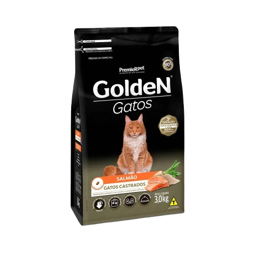 Ração Golden Gatos para Adultos Castrados Sabor Salmão 3kg