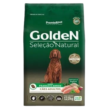 Ração Golden Seleção Natural Cães Adultos Frango e Arroz 12 kg