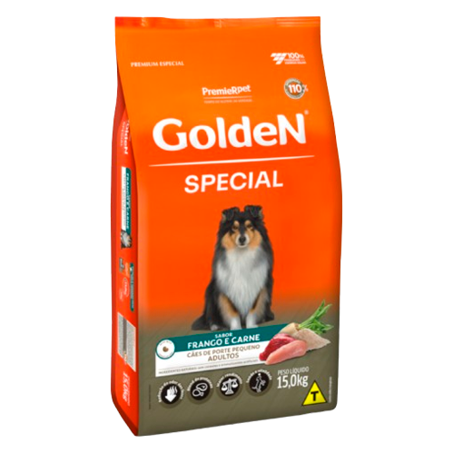 Ração Seca Golden Special Adulto Porte Pequeno sabor Frango e Carne 15kg