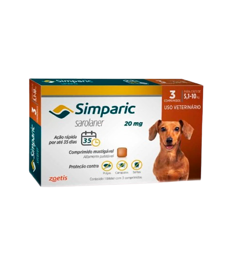 Simparic Antipulgas 5 a 10kg Cães 20mg 1 comprimido