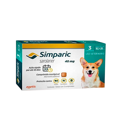 Simparic Antipulgas 10 a 20kg Cães 40mg 1 comprimido