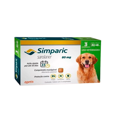 Simparic Antipulgas 80 mg para cães 20,1 a 40 kg - Zoetis
