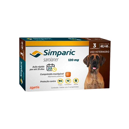 Simparic 120mg Antipulgas E Carrapatos Cães De 40 Á 60 Kg 1 Comprimido Zoetis